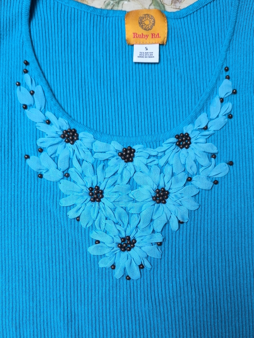 Ruby Rd. Blue Floral Beaded Necklace Tank